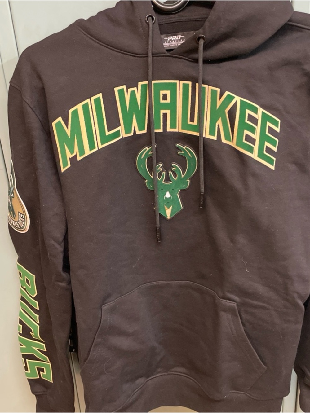 Milwaukee Bucks Black Hoodie with Green & Gold Velour Team Graphics